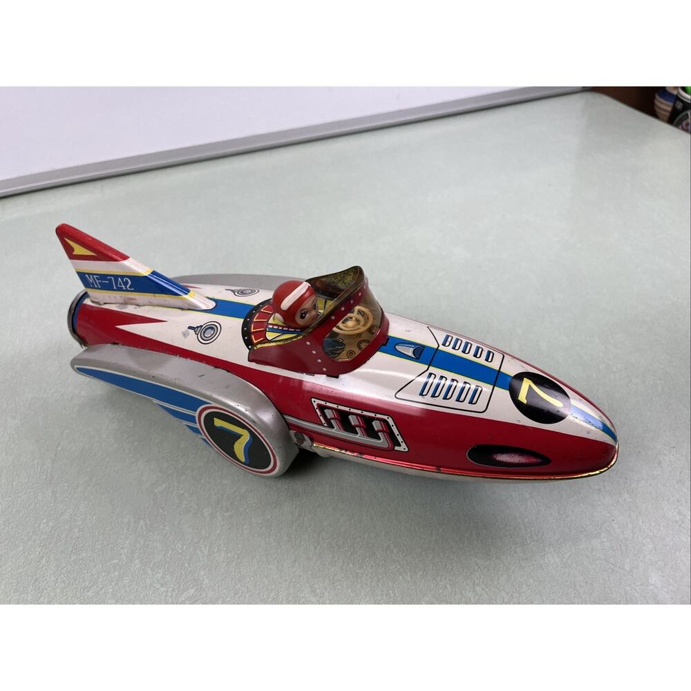 Vintage Chinese Tin Friction Engine Toy Great Flying Boat Space Ship MF-742
